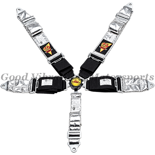 DJ-431610.FC 5PT CAM HARNESS 3in B/I LAP. B/I TWIN SHLDR. B/I CROTCH Silver FIRE RETARDANT COVER sfi 16.1 EXP: ___/___    ___