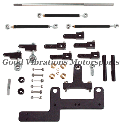 E-76-107U.B CARB LINKAGE KIT BLOWN DUAL S/SADDLE CARBS 4150 OR 4500 (w/ BLACK HEX SHAFTS)