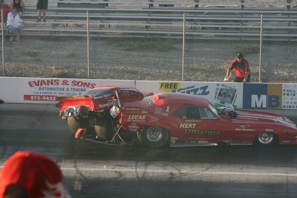 IHRA 2012 Crash Salt Lake City RMR Mert Littlefield Nitro Thunder Jason Rupert