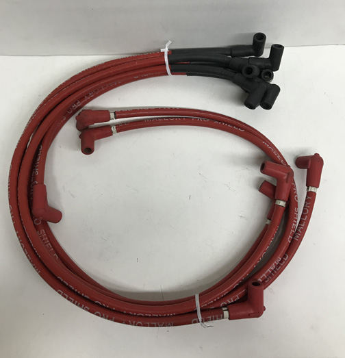 Spark Plug Wires - Mallory - Pro Wire SS Core. 90 degree boots Red Pro Shield Covering & Heat Sleeving. Fits: BB Chevy (and others)