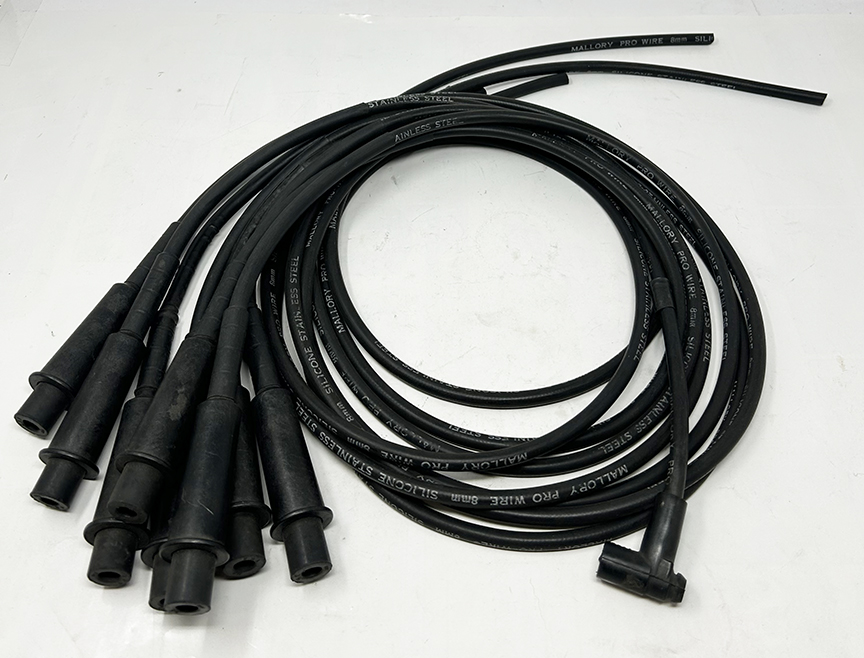 Spark Plug Wires - Mallory - Pro Wire 8mm Silicone Stainless-Steel Core. Black Covering. Lengths: 27 / 38 / 38 / 43 / 43 / 49 / 55 / 72in Fits: HEMI