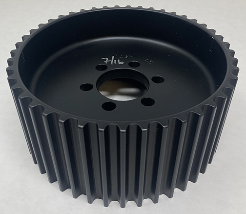 14mmGT BLOWER PULLEY 45T - 3.50in Wide Hard Anodized BILLET Aluminum CENTER FLANGE 7/16 Bolt Holes