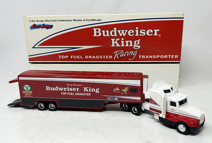 Budweiser King T/F Dragster Racing Transporter 1:64 Scale Model